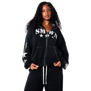 SHEIN Oversize bluza z kapturem na pełnym zamku z nadrukiem gwiazd na rękawach, nadrukiem graficznym z tekstem na piersi i kontrastowymi przeszyciami