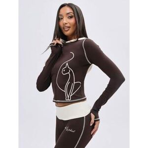 SHEIN Krótka bluza z kapturem plus size na suwak z nadrukiem linii kota i kontrastującym kości słoniowej detalem kaptura, długi rękaw