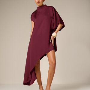 SHEIN Asymetryczna mini sukienka z drapowaniem, stójką i rękawami typu peleryna, elegancki styl na imprezę i okazje
