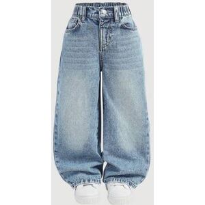 SHEIN Młoda dziewczyna Y2K Vintage Blue Denim Fuzzy Wide Leg Baggy Jean, polar i grube spodnie dżinsowe Keep Warm, ubrania dla dziewczynek na jesień i zimę