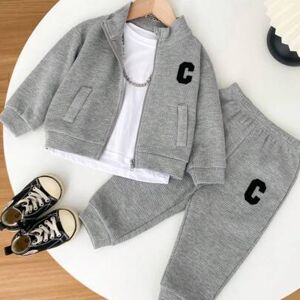 SHEIN 2 sztuki/zestaw: bluza z grubej dzianiny waflowej z kołnierzykiem i spodnie dresowe dla chłopca/dziewczynki, wygodny, uniwersalny, modny, codzienny, u