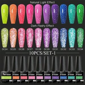 SHEIN Zestaw 10 sztuk neonowych odblaskowych żeli brokatowych w kolorze różowym z cekinami, żelowy lakier do paznokci Soak Off UV, półtrwały lakier do pazno SHEIN Zestaw 10 sztuk neonowych odblaskowych żeli brokatowych w kolorze różowym z cekinami, żelowy lakier do paznokci Soak Off UV, półtrwały lakier do pazno