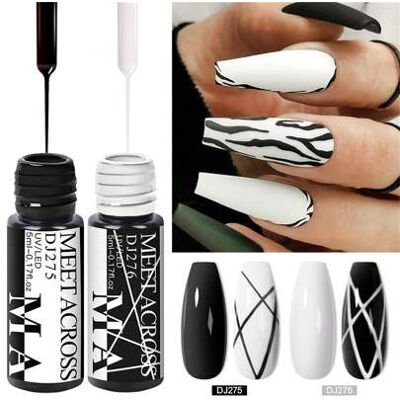 SHEIN Zestaw 2 lakierów żelowych do paznokci, zawiera eyeliner w kształcie pająka i 5 ml czarno-białego lakieru żelowego, odpowiedni do samodzielnego francu SHEIN Zestaw 2 lakierów żelowych do paznokci, zawiera eyeliner w kształcie pająka i 5 ml czarno-białego lakieru żelowego, odpowiedni do samodzielnego francu