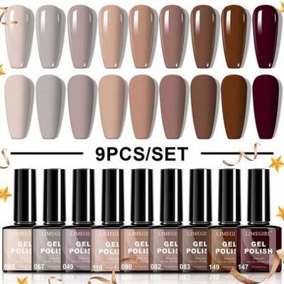 SHEIN Zestaw 9 lakierów żelowych LIMEGIRL, 8-miesięczny, brązowo-kawowy, półtrwały lakier do paznokci, zmywalny żel UV/LED do manicure, prezent dla kobiet i SHEIN Zestaw 9 lakierów żelowych LIMEGIRL, 8-miesięczny, brązowo-kawowy, półtrwały lakier do paznokci, zmywalny żel UV/LED do manicure, prezent dla kobiet i