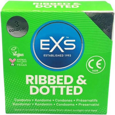 EXS Ribbed, Dotted and Flared - prezerwatywy z wypustkami (3 szt.) EXS Ribbed, Dotted and Flared - prezerwatywy z wypustkami (3 szt.)