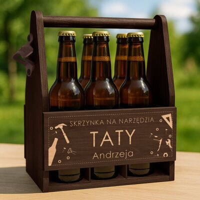 Murrano Nosidło drewniane na piwo z otwieraczem i grawerem dla taty Murrano Nosidło drewniane na piwo z otwieraczem i grawerem dla taty