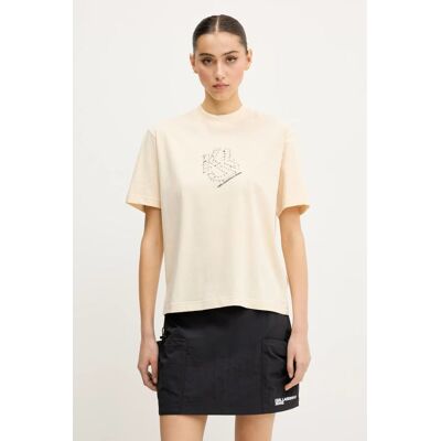 Damski t-shirt bawełniany Karl Lagerfeld Jeans w kolorze beżowym XS Damski t-shirt bawełniany Karl Lagerfeld Jeans w kolorze beżowym XS
