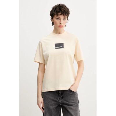 Damski t-shirt bawełniany Karl Lagerfeld Jeans beżowy S Damski t-shirt bawełniany Karl Lagerfeld Jeans beżowy S