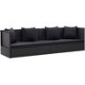 vidaXL Sofa ogrodowa z poduszkami, polirattan, czarna