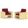 vidaXL Krzesła ogrodowe z poduszkami w kolorze wina, 2 szt., drewniane