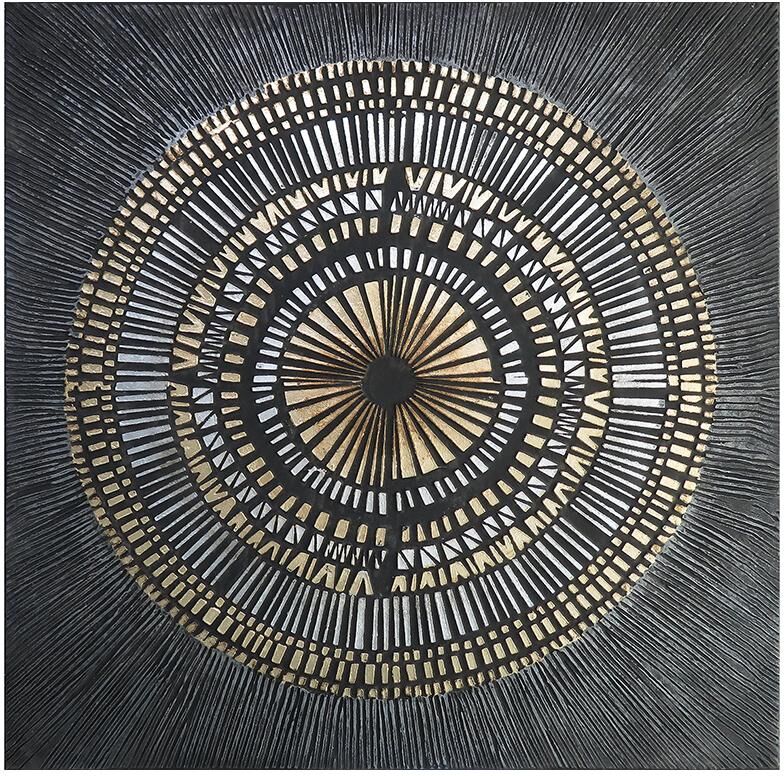 Pintura a óleo RIAD - Estrutura de madeira de pinho - 100x100 cm - Preto e dourado