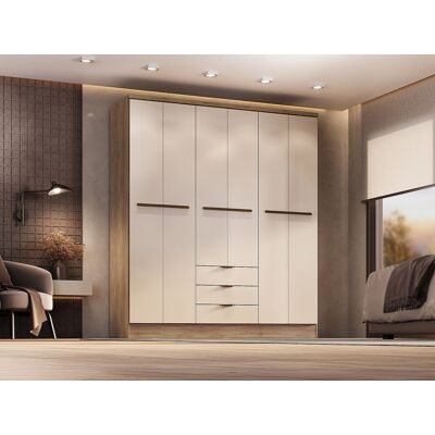 Vente-unique Guarda-roupa 6 portas e 3 gavetas, C180 cm, cor bege e natural - PEROLI Vente-unique Guarda-roupa 6 portas e 3 gavetas, C180 cm, cor bege e natural - PEROLI