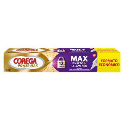 Corega Power Max Fixação + Selamento Creme 70g Formato Económico Corega Power Max Fixação + Selamento Creme 70g Formato Económico