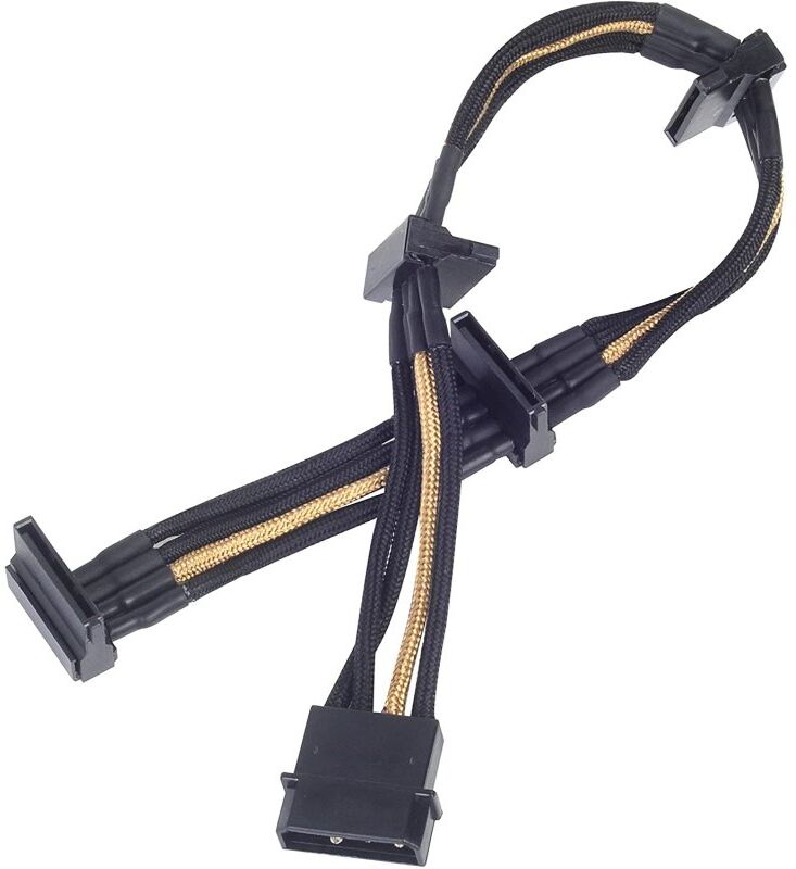 Silverstone pp07-btsbg cable extensor de alimentación molex a 4 sata 30cm negro/oro