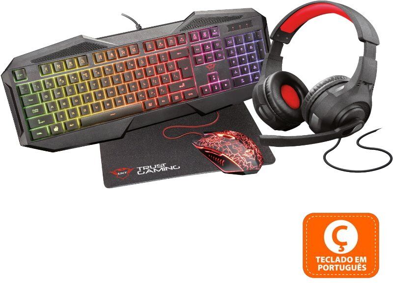 Trust gxt1180 rw 4-in-1 gaming bundle teclado + headset + rato + tapete (pt)