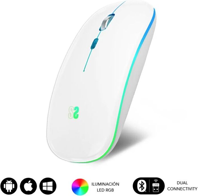 Subblim led dual flat mouse rato ótico sem fios rgb 1600dpi branco