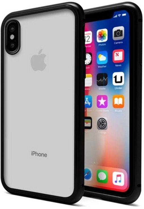 unotec Capa unotec magnética com vidro temperado preto para iphone x/xs