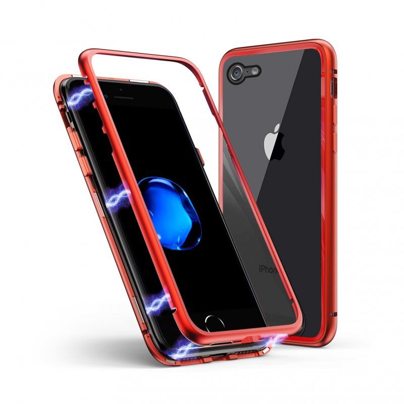 Unotec capa magnética com vidro temperado vermelha para iphone 6/6s