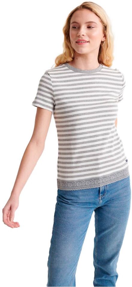 Superdry Camiseta Manga Curta Lace Hem XL Grey Stripe