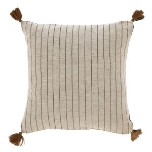 Capa de almofada Sagira 100% algodão bege com riscas e pompons castanho 45 x 45 cm