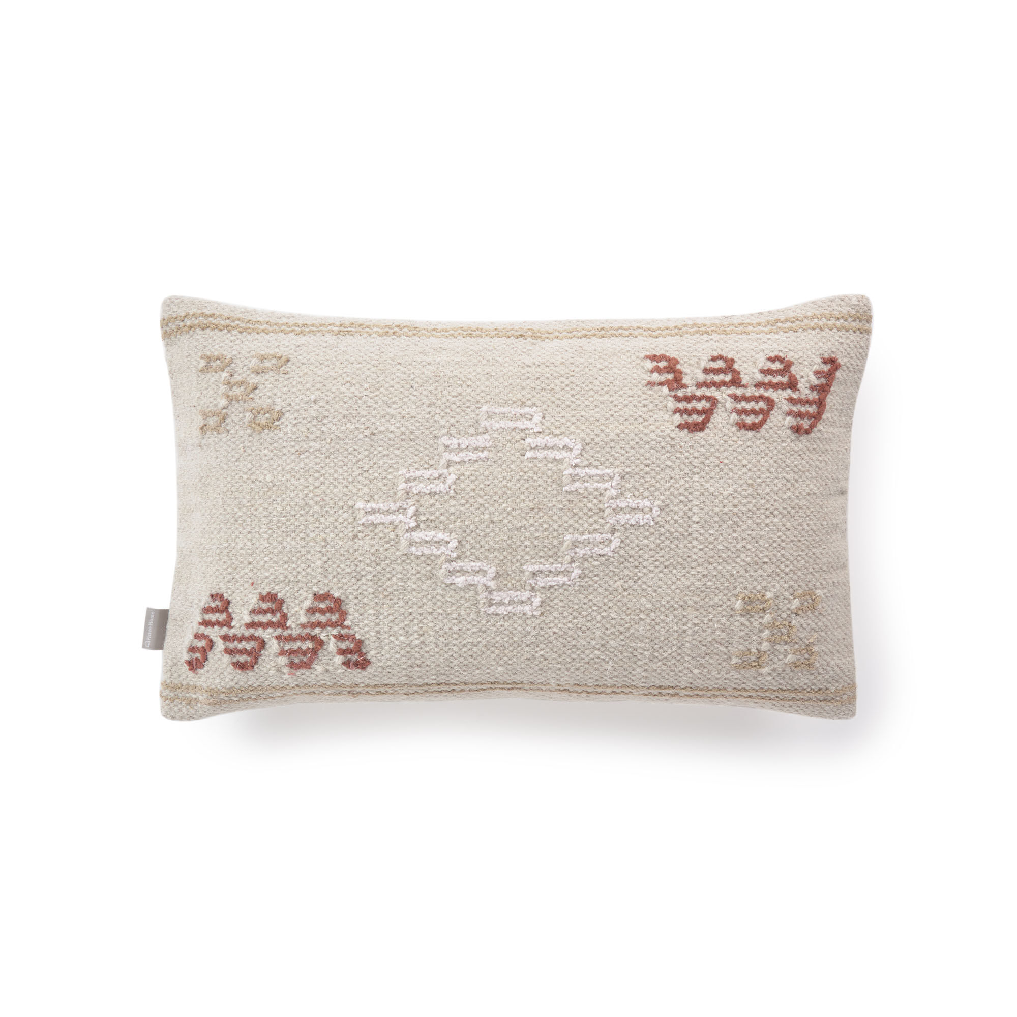 Kave Home Capa de almofada Bibiana de lã e algodão bege  estampado castanho e terracota 30 x 50 cm