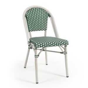 Cadeira de exterior bistro empilhável Marilyn de alumínio e ratã sintético verde e branco