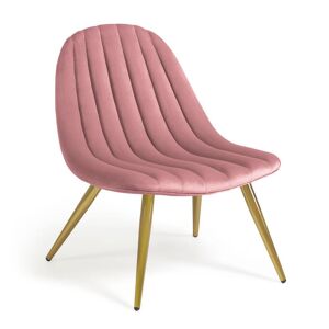 Cadeira Marlene veludo rosa pernas aço acabamento dourado