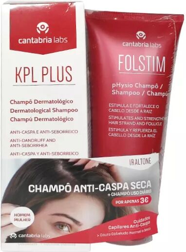 Cantabria KPL Plus Champô Dermatológico Anti-Caspa 200ml + Folstim Physio Champô 200ml Pelo Preço Especial De 3€