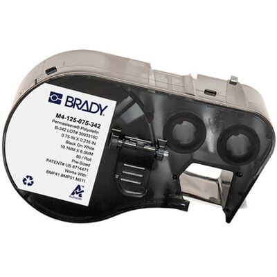 Brady M4-125-075-342 fita termoencolhível preto sobre branco 19,05 mm x 6,00 mm Brady M4-125-075-342 fita termoencolhível preto sobre branco 19,05 mm x 6,00 mm