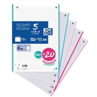 Oxford Recarga de papel para arquivador A4 Quadriculado 5 mm 90 g 120 folhas Pastel Oxford Recarga de papel para arquivador A4 Quadriculado 5 mm 90 g 120 folhas Pastel