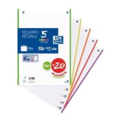 Oxford Recarga de papel para arquivador A4 Quadriculado 5 mm 90 g 120 folhas Cores Oxford Recarga de papel para arquivador A4 Quadriculado 5 mm 90 g 120 folhas Cores