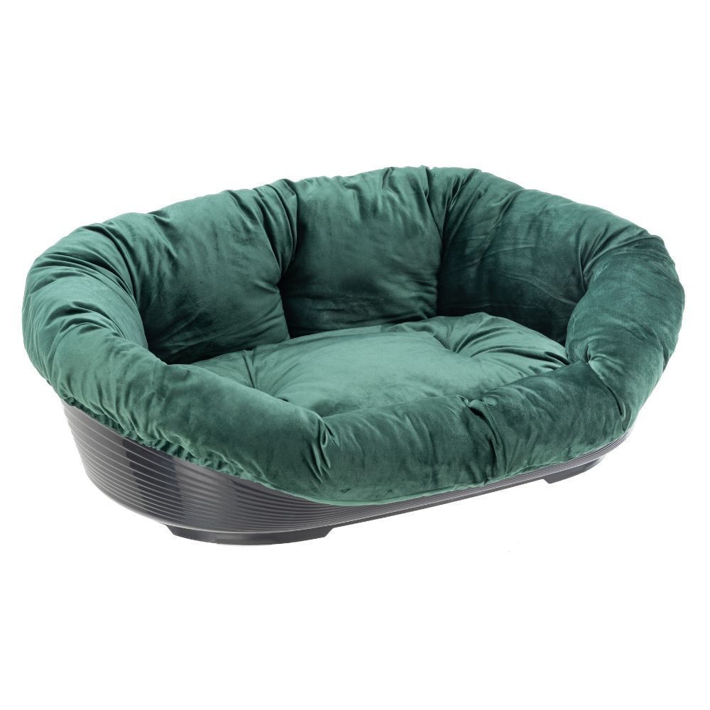 ferplast Cesta Ferplast Siesta Deluxe preta com capa Sofa aveludada verde - Conjunto Tamanho 6