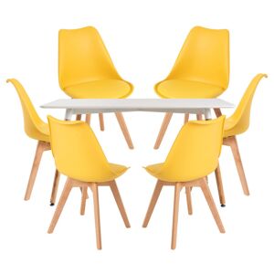 Presentes Miguel Conjunto Mesa Tower Retangular 120 x 80 cm Branca e Pack 6 Cadeiras Synk Basic - Amarelo