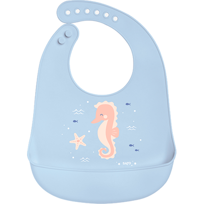 Babador de Silicone Azul Saro - Seguro para alimentos, Fácil de limpar, Ajustável Babador de Silicone Azul Saro - Seguro para alimentos, Fácil de limpar, Ajustável