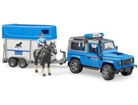 Bruder Veículo Land Rover Defender Polícia com atrelado + cavalo + polícia