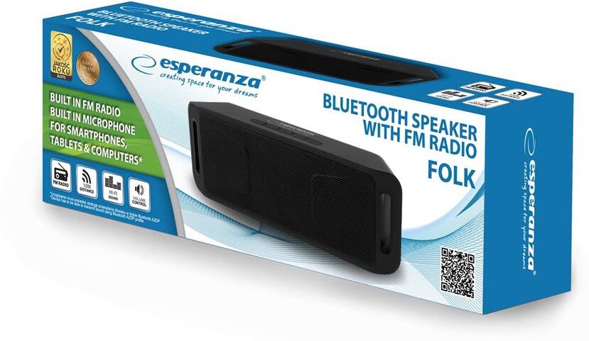 Esperanza Coluna Bluetooth Portátil 2x3w Usb/Fm/Sd Preto