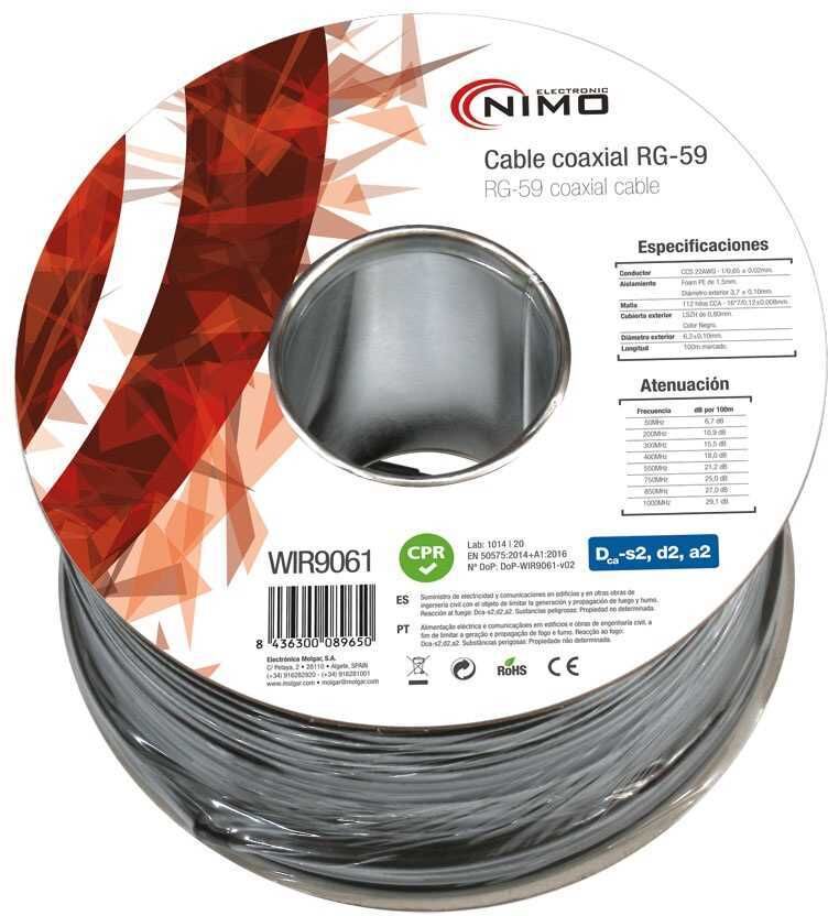 Mgr Cabo Coaxial Rg59 75 Ohm, Bobine 100m Preto