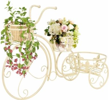 Vidaxl Suporte para Plantas Bicicleta Vintage (Branco - Metal - 77x26x50 cm)