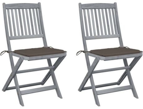 Vidaxl Conjunto 2 Cadeiras de Exterior Dobráveis c/Almofadas 3064544 (48,5x57x91 cm - Madeira de Acácia)