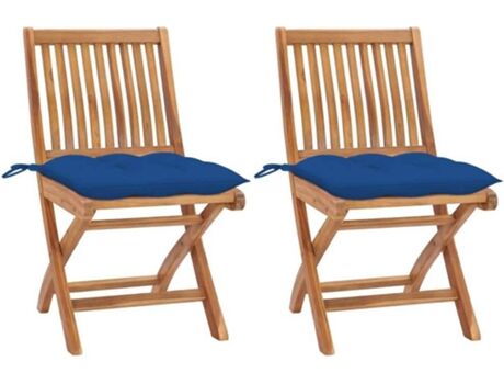 Vidaxl Conjunto 2 Cadeiras de Jardim c/Almofadas 3062458 (46,5x58x88 cm - Madeira de Teca)