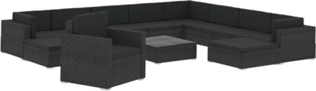 Vidaxl Conjunto de Jardim Lounge 46750 (Preto - Rattan Vime - 74x74x26 cm - 12 Peças)