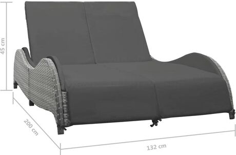 Vidaxl Espreguiçadeiras Almofadão 49495 Cinzento (Poli Ratam - 200 x 132 x 45 cm)