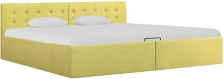 Vidaxl Cama Hidráulica Com Arrumação Tecido Amarelo-Lima (Compatível com Colchão: 180x200 cm)