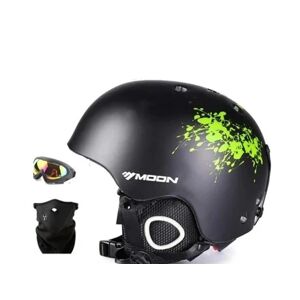 Slowmoose Capacete de esqui masculino / feminino e infantil, equipamento de capacete de snowboard adulto de skate de segurança moldado[Preto / Verde / Xl]