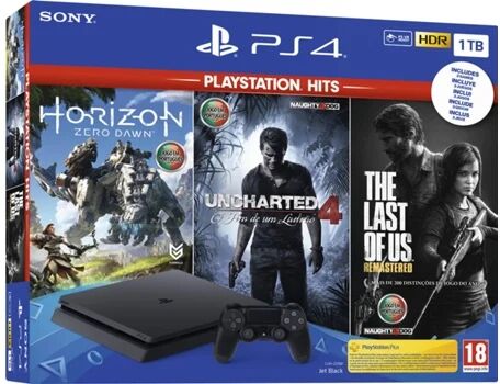 Sony Consola PS4 Slim + Horizon Zero Dawn + The Last of Us + Uncharted 4 (1 TB)