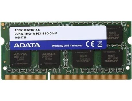 Adata Memória RAM DDR3L ADDS1600W8G11-S (1 x 8 GB - 1600 MHz - CL 11 - Verde)