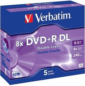 Verbatim DVD+R DOBLE LAYER 8.5GB 8X JEWEL CASE 5