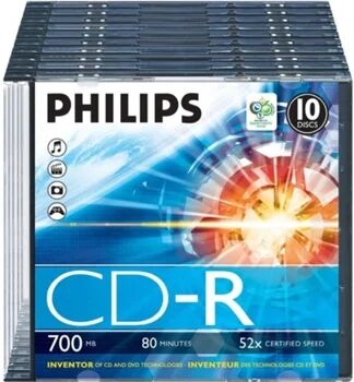 Philips CD-R 80Min 700MB 52x Slim Case (10 unidades)