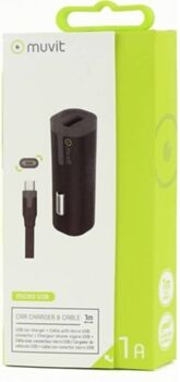 Muvit Pack Carregador Auto USB Preto 1A e Cabo