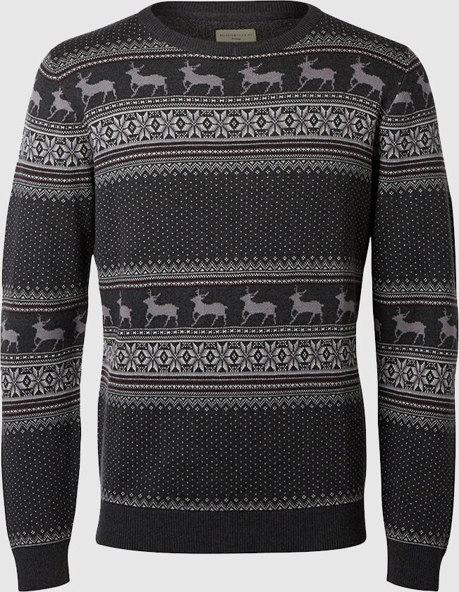 Selected Xnew Reindeer Crew Neck Cinza escuro